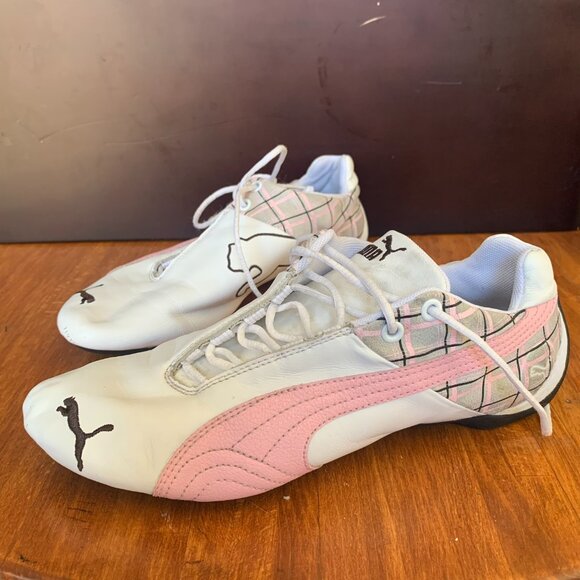 Puma - Future Cat Low White and Pink Plaid Leather Runners - Picture 2 of 8